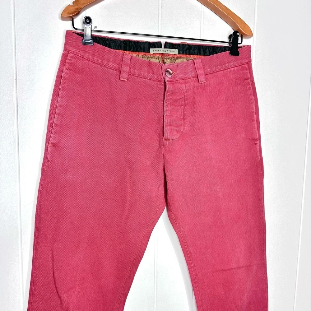 PT01 Carnaby’s Denim Red Pink Trentaquattro Button Fly Chino Pants Trousers - Picture 2 of 12